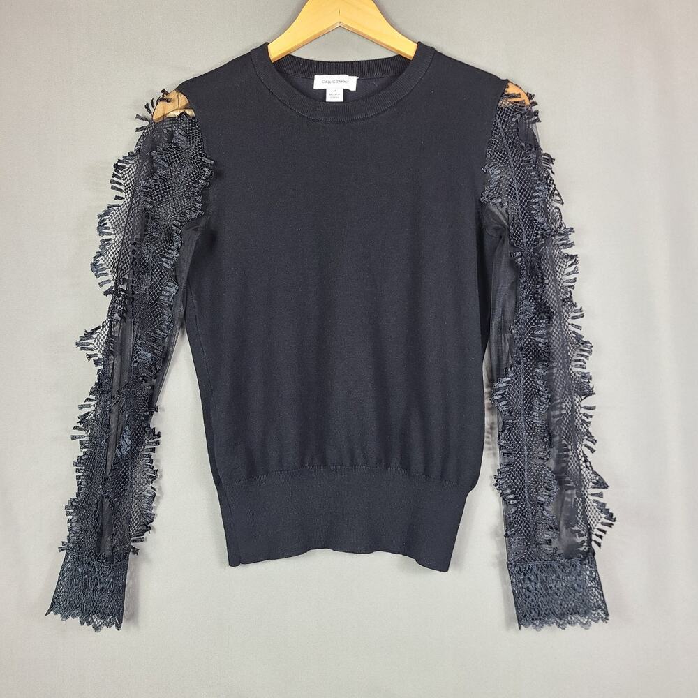 Calligraphie Sweater Sheer Feathers Ruffle Sleeve Fairycore Whimsigoth Size M